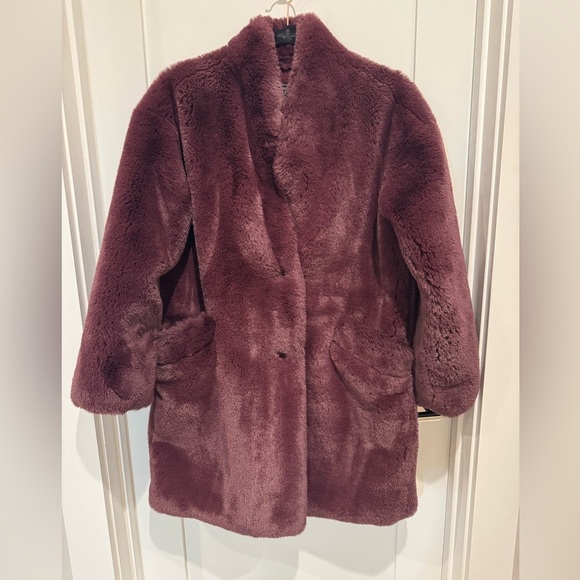 ABERCROMBIE & Fitch burgundy maroon red faux fur shearling coat cozy S y2k - Picture 11 of 13